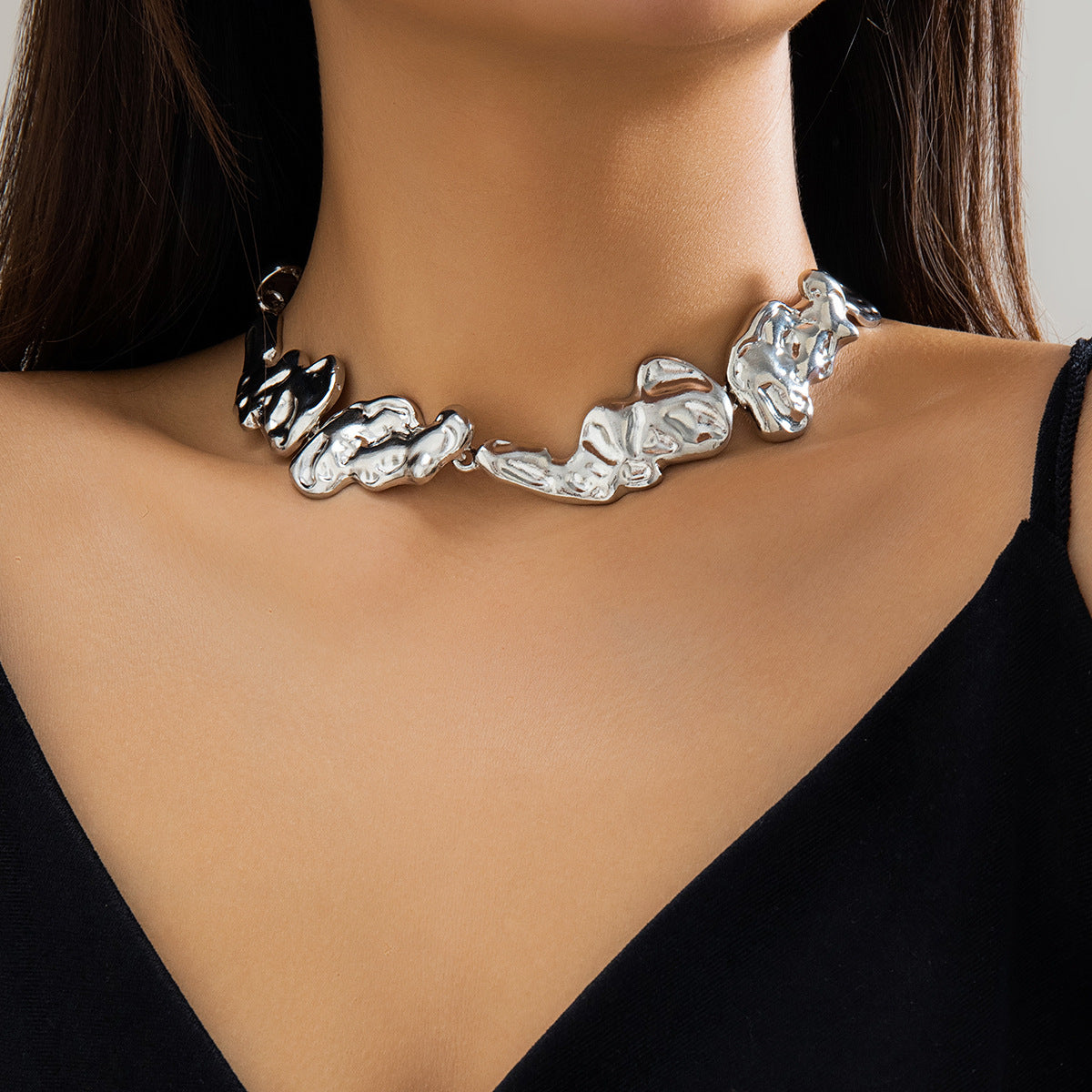 Wholesale Pleated Liquid Metal Style Simple Lava Irregular Retro Collar